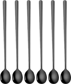 House Of Husk Latte Macchiato Lepels Set - Lange Theelepels - Koffielepels - Longdrinklepels - Sorbetlepels - Barlepel - RVS - 6 Stuks - 20CM - Zwart