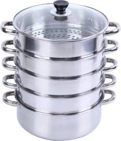 Service96 - Stoompan - 5 Lagen - Roestvrij Staal - Dikke Stoompan - Soeppan - Universele Kookpotten - Voor Inductiekookplaat, Gasfornuis - Kookgerei