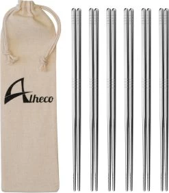 Alheco 6 Paar Koreaanse Chopsticks - Eetstokjes - Metaal / RVS - Zilver