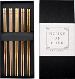 House Of Husk Chopsticks Set - Koreaanse Eetstokjes - Vaatwasserbestendig - RVS - 5 Paar - Rose Goud