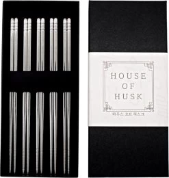 House Of Husk Chopsticks Set - Koreaanse Eetstokjes - Vaatwasserbestendig - RVS - 5 Paar - Zilver