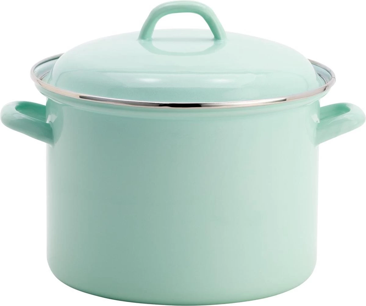 Lite-Body Soeppan / Stamppotpan Met Deksel - Ø 22 Cm/ 6ltr - Emaille - Mintgroen