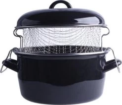 Orange85 Frituurpan - Zwart - Inductie - Emaille - Diameter 24 Cm - Met Draadmand - 3,5 Liter