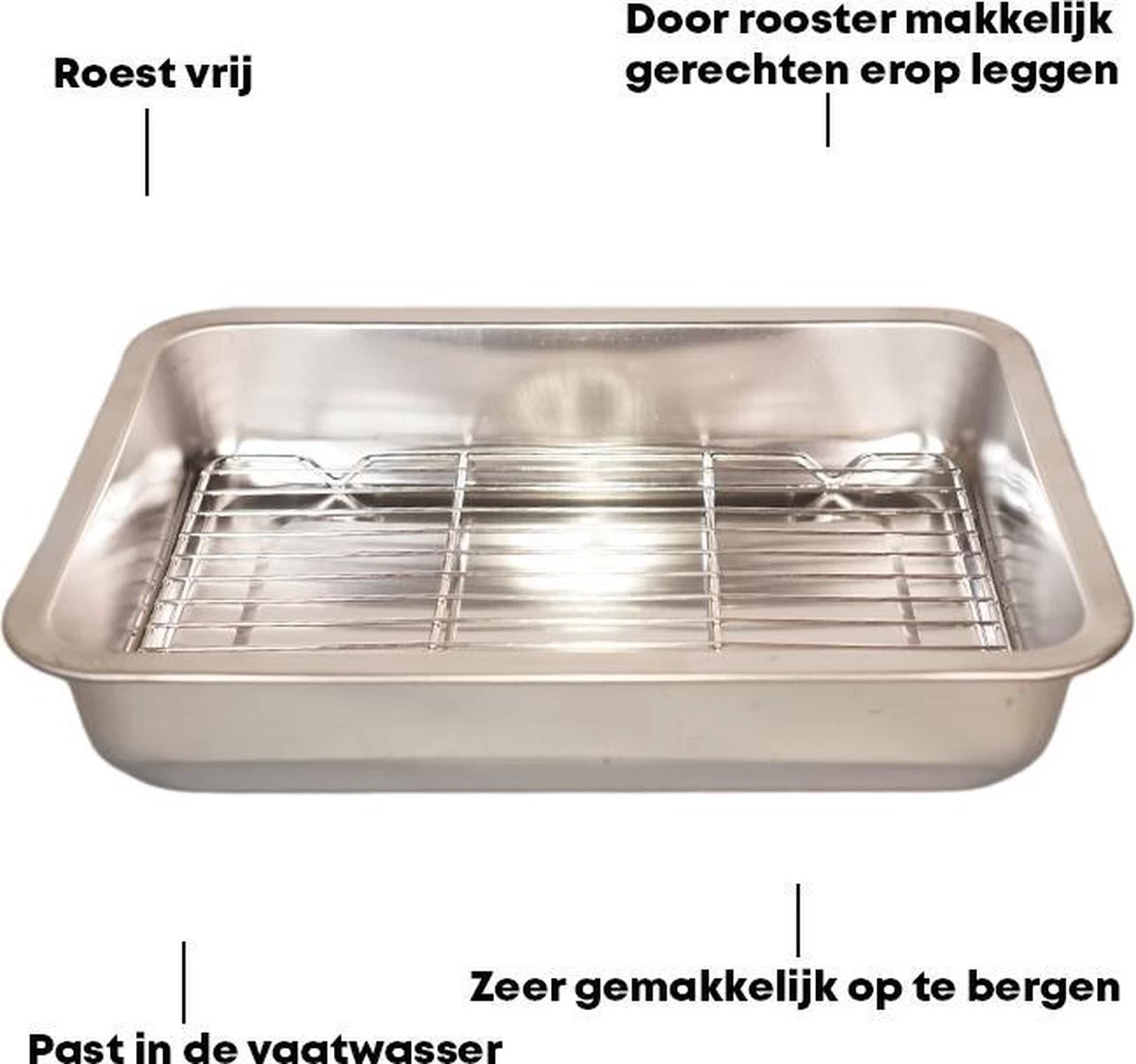 YUGN COMBI Set Braadslede Ovenschaal Combi Braadslee Oven Set - 2x Braadslede Met Rooster Voor Ovengerechten - 36x27x7CM En 40x30x7CM En Inclusief Bakkwast - Cadeau- Cadeautip - Afbeelding 2