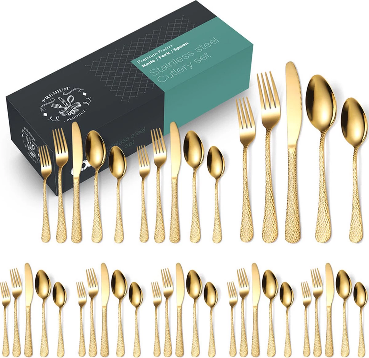 40-delige RVS Snakeskin Bestekset- Geschikt Voor8-personen -trendy Design-goud