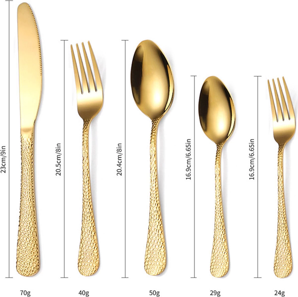 40-delige RVS Snakeskin Bestekset- Geschikt Voor8-personen -trendy Design-goud - Afbeelding 6