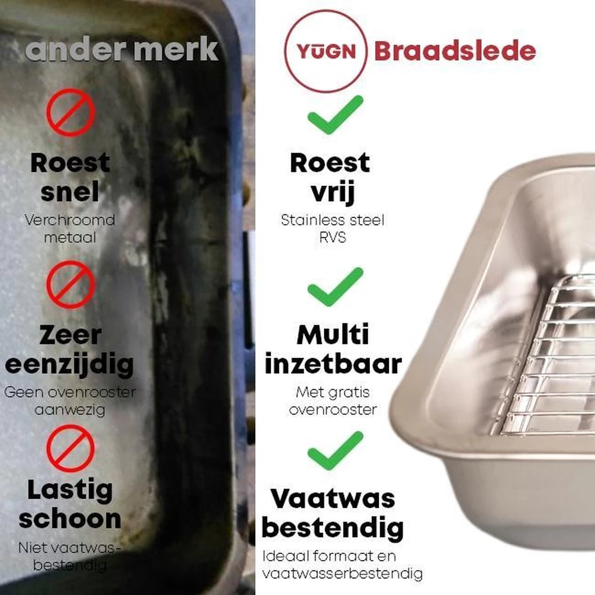 YUGN COMBI Set Braadslede Ovenschaal Combi Braadslee Oven Set - 2x Braadslede Met Rooster Voor Ovengerechten - 36x27x7CM En 40x30x7CM En Inclusief Bakkwast - Cadeau- Cadeautip - Afbeelding 6