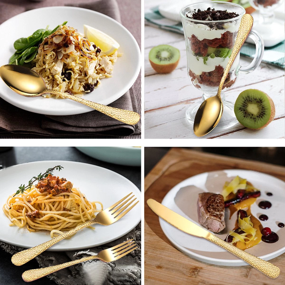 40-delige RVS Snakeskin Bestekset- Geschikt Voor8-personen -trendy Design-goud - Afbeelding 3