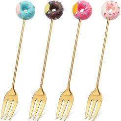 Gebaksvorkjes Donut Set Van 4 Taartvorkjes - Goud