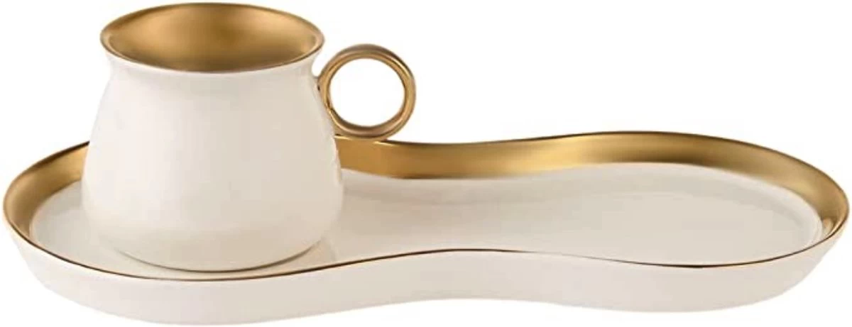 Karaca -Delon- Set Van 2 Koffiekopset-voor Twee Personen-Turkse Koffie-espresso-wit-gold-porselein- - Afbeelding 4