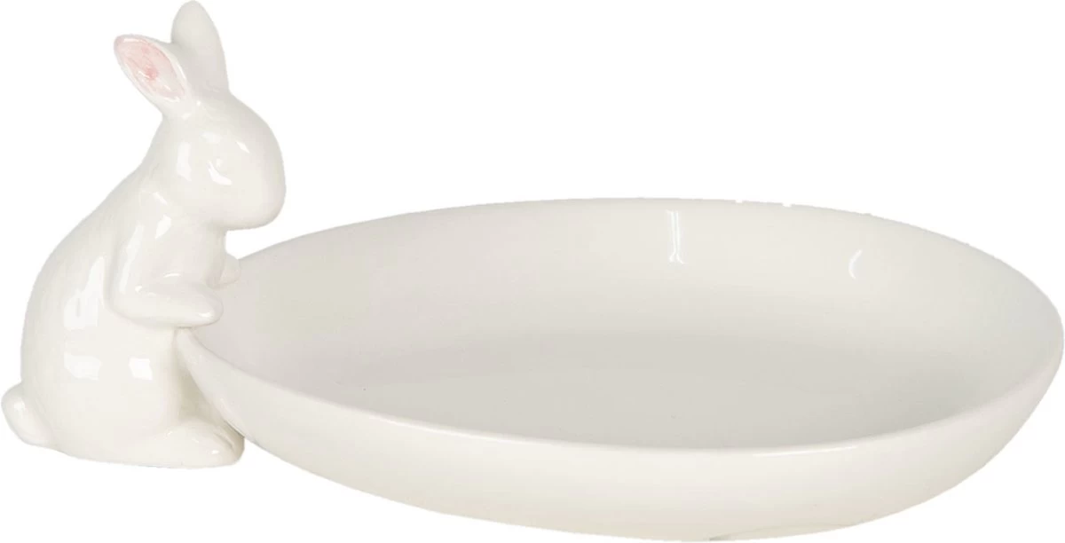 Clayre & Eef Serveerschaal 20x13x8 Cm Wit Keramiek Ovaal Konijn Presenteerschaal Dienblad Decoratie Schaal - Afbeelding 2