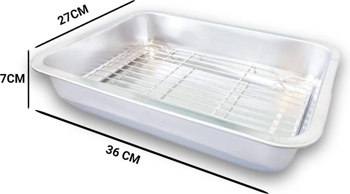 YUGN COMBI Set Braadslede Ovenschaal Combi Braadslee Oven Set - 2x Braadslede Met Rooster Voor Ovengerechten - 36x27x7CM En 40x30x7CM En Inclusief Bakkwast - Cadeau- Cadeautip - Afbeelding 3