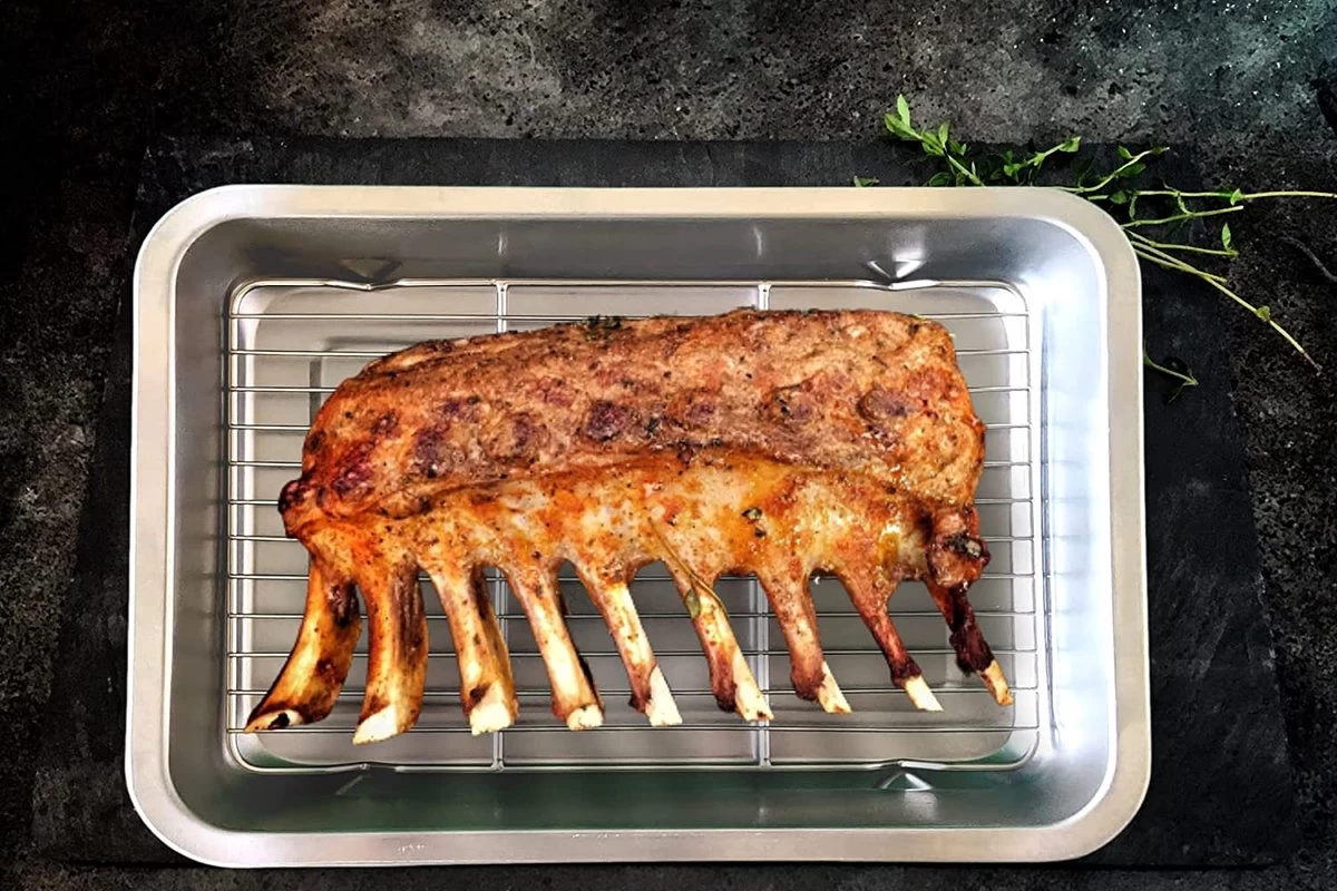 YUGN COMBI Set Braadslede Ovenschaal Combi Braadslee Oven Set - 2x Braadslede Met Rooster Voor Ovengerechten - 36x27x7CM En 40x30x7CM En Inclusief Bakkwast - Cadeau- Cadeautip - Afbeelding 9