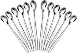 Latte Machiato Lepels – RVS Lange Yoghurt, Dessert Of Koffie Lepeltjes – KELERINO. - Set Van 12 Stuks