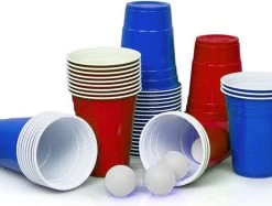 Merkloos Beerpong - 50 Stuk(s) Blue Cups & Red Cups Inc. 3 Ballen - Beerpong Drankspel - Plastic Bekers