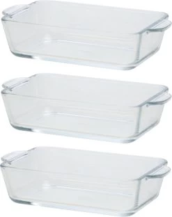 3x Rechthoekige Glazen Mini Ovenschaal 500 Ml 20 X 11 X 5 Cm - Ovenschotel Schalen